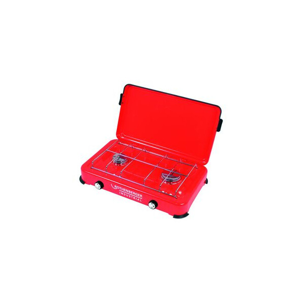 Fornelletto Da Campeggio Rothenberger Duo 35940 – Doppio Fuoco A Gas Con Tubo E Regolatore, 3,1 KW, Rosso/Giallo
