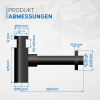 kör4u Design Siphon 1 1/4"x32mm eckig schwarz matt
