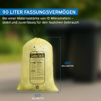 kör4u Gelber Sack mit Zugband, 90 Liter Volumen, 15 &mi