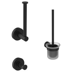 Ideal Standard Accessoires-Paket Iom Toilettenbürstengarnitur Toilettenpapierhalter Handtuchhaken Silk Black A9246XG