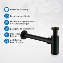 kör4u Design-Set schwarz matt - Siphon mit Pop-Up Ablaufventil und zwei Eckventilen