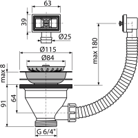 AlcaPlast Ablaufventil für Spülbecken 6/4" mi